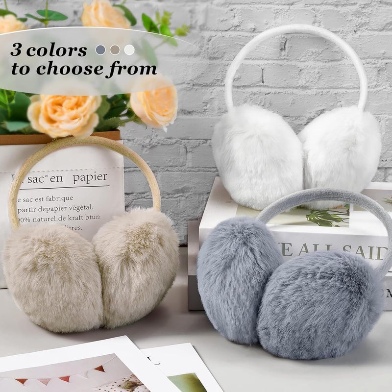 TINYAT 3 PCS Adjustable Winter Ear Muffs Faux Fur Warmers Cute Fuzzy Earmuffs Soft Warm Ear Covering for Women Girls - Image 4